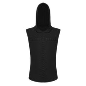Viscose elastane polyamide metallic-accents knit-fabric apparel tops shirt t-shirt vest sleeveless hoodie hooded semi-circular cross stretchy dark edgy comfortable sleek fashion alt-fashion alternative punk goth gothic afterdark-collection male masculine masc mens menswear guys dudes unisex black