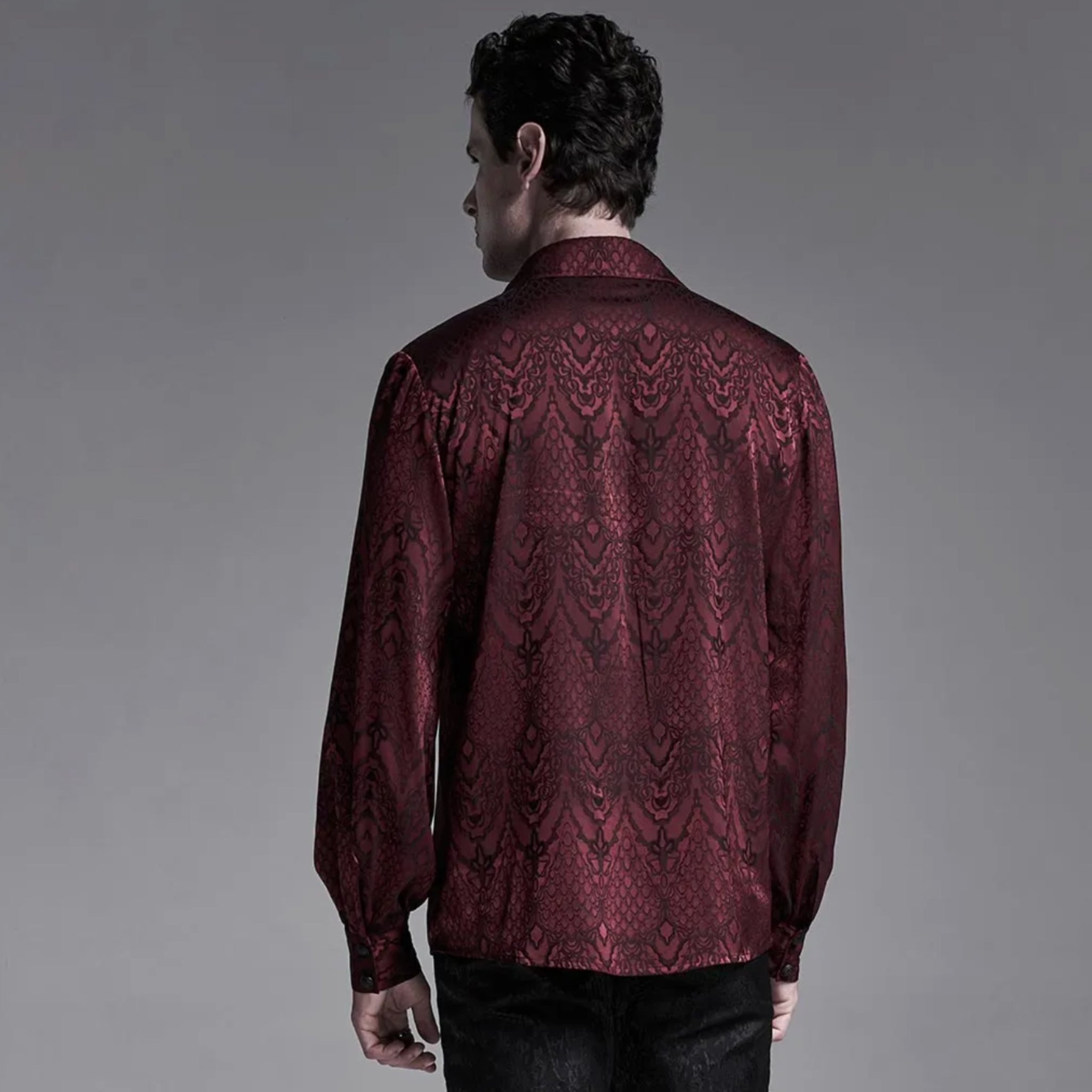 gothic jacquard shirt black vintage lace-up plum blossom collar metal cuff buckles fitted gothic fashion dark romantic clothing elegant goth mens shirt alternative formalwear