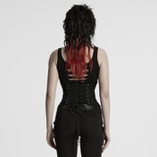 gothic lace up belted punk waist cincher corset underbust braided buckle skull drawstring zipper closure goth steampunk alternative fashion fetish factory