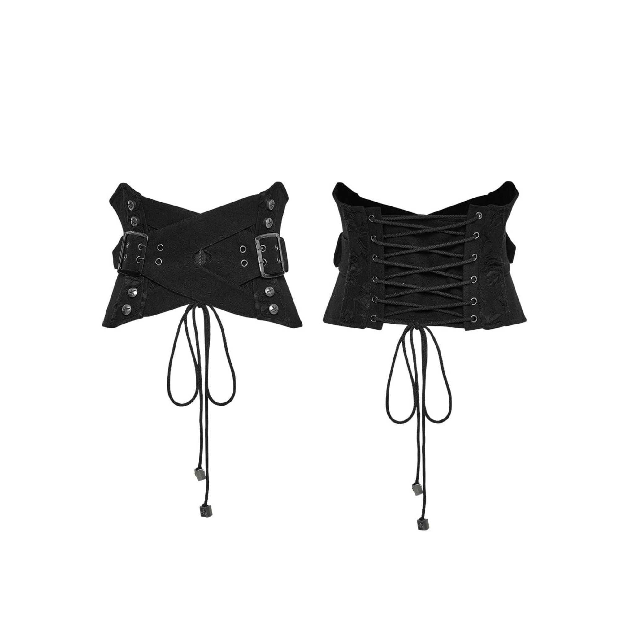 gothic lace up belted punk waist cincher corset underbust braided buckle skull drawstring zipper closure goth steampunk alternative fashion fetish factory