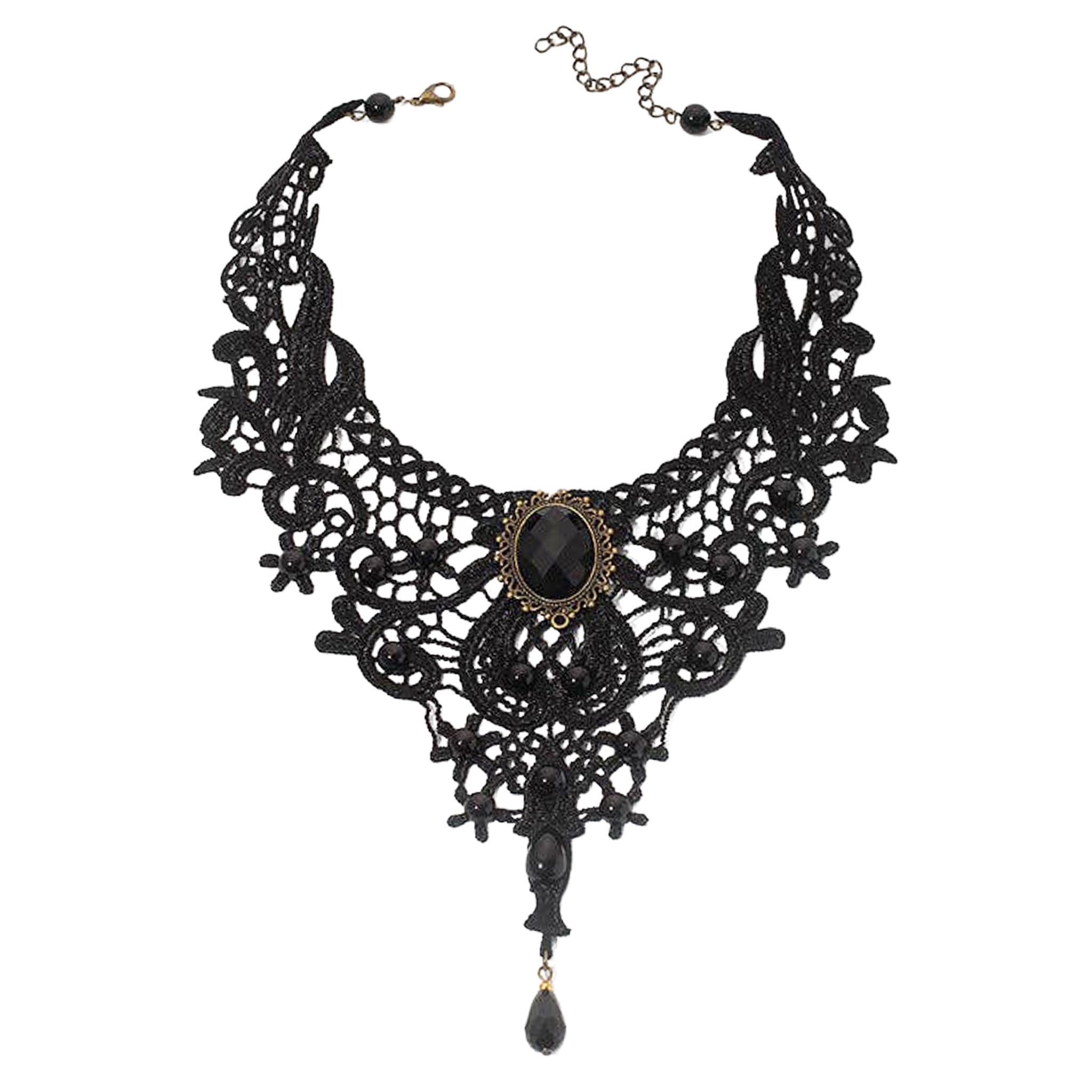 Acrylic-gem lace accessories neckwear jewelry choker necklace lacy over-sized jewel gem fascinator embedded-jewels adjustable lobster-clasp dark edgy vintage comfortable intricate versatile glam glamour glamorous chic fashion alt-fashion alternative goth gothic baroque casual formal fancy bondage bdsm bdsm-gear bdsm-fashion costume cosplay halloween holiday-gifts gifts female femme feminine womens black