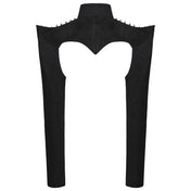 Denim elastic embossed top jacket bolero fitted long-sleeve long sleeve sleeved front zip zipper mandarin collar costume cosplay pointed pointy spike spikes shoulders curved upturned eyelets goth gothic fashion alt-fashion black