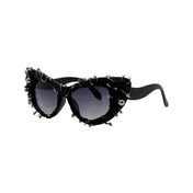 Plastic polycarbonate crystal-lenses accessories headgear eyewear goggles sunglasses UV-400 full-frame cat-eye textured piercings metal-studs bold edgy dark unique stylish lightweight fashion alt-fashion alternative goth gothic punk festival street-style street-fashion rave raver-babe ravewear costume cosplay halloween female femme feminine womens black