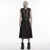 gothic punk skirt black military straps buckle details functional pockets a line silhouette polyester alternative fashion edgy gothic clothing punk skirt structured fit military inspired design