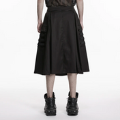 gothic punk skirt black military straps buckle details functional pockets a line silhouette polyester alternative fashion edgy gothic clothing punk skirt structured fit military inspired design