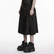 gothic punk skirt black military straps buckle details functional pockets a line silhouette polyester alternative fashion edgy gothic clothing punk skirt structured fit military inspired design