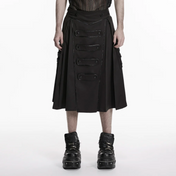 gothic punk skirt black military straps buckle details functional pockets a line silhouette polyester alternative fashion edgy gothic clothing punk skirt structured fit military inspired design