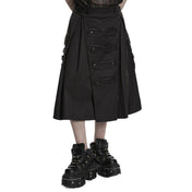 Polyester elastane apparel bottoms skirt A-line kilt webbing-straps cargo-pockets utility-pockets snap-button press-stud structured-fit zipper side-zip edgy comfortable versatile flattering loose draping avant-garde durable slim-fit fetish fashion alt-fashion alternative punk goth gothic cyber cyberpunk retro roleplay role-play drum-major drum-majorette marching-band military-inspired costume cosplay halloween black-parade afterdark-collection unisex gender-affirming black