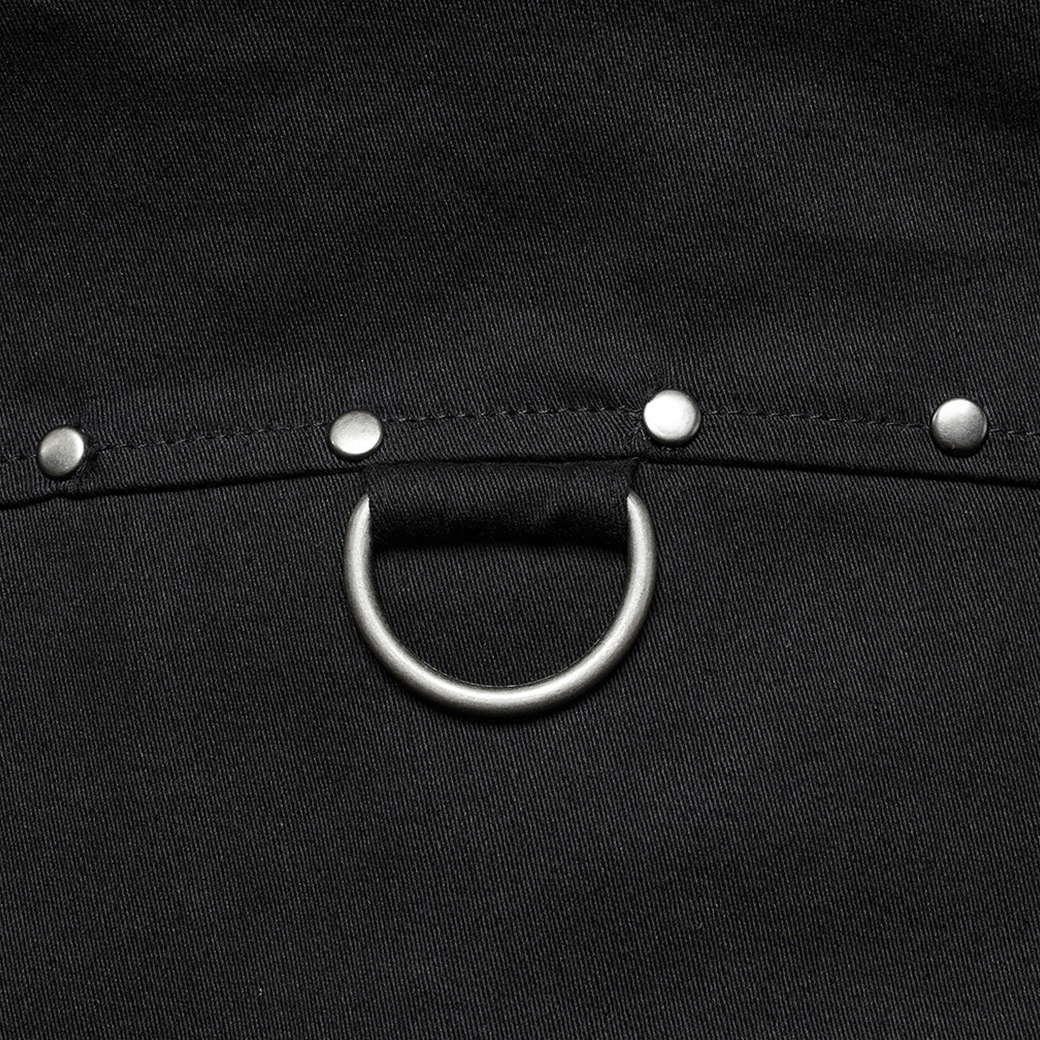 Cotton elastane apparel top shirt long-sleeve button-up kent-collar split-collar cotton-gore shoulder-lattice riveted button-placket ornate-button shank-button D-ring button-cuffs breast-pocket patch-pocket diamond-pattern edgy soft sleek polished durable stylish close-fit comfortable bold fashion alt-fashion alternative punk goth gothic cyber cyberpunk streetwear costume cosplay halloween afterdark-collection male masculine masc mens menswear guys dudes black