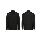 gothic black punk shirt rivet shirt button-up kent collar diamond shoulder pattern silver rivets d-rings press stud long sleeve waisted fit elastic fabric dark alternative fashion goth clothing edgy streetwear