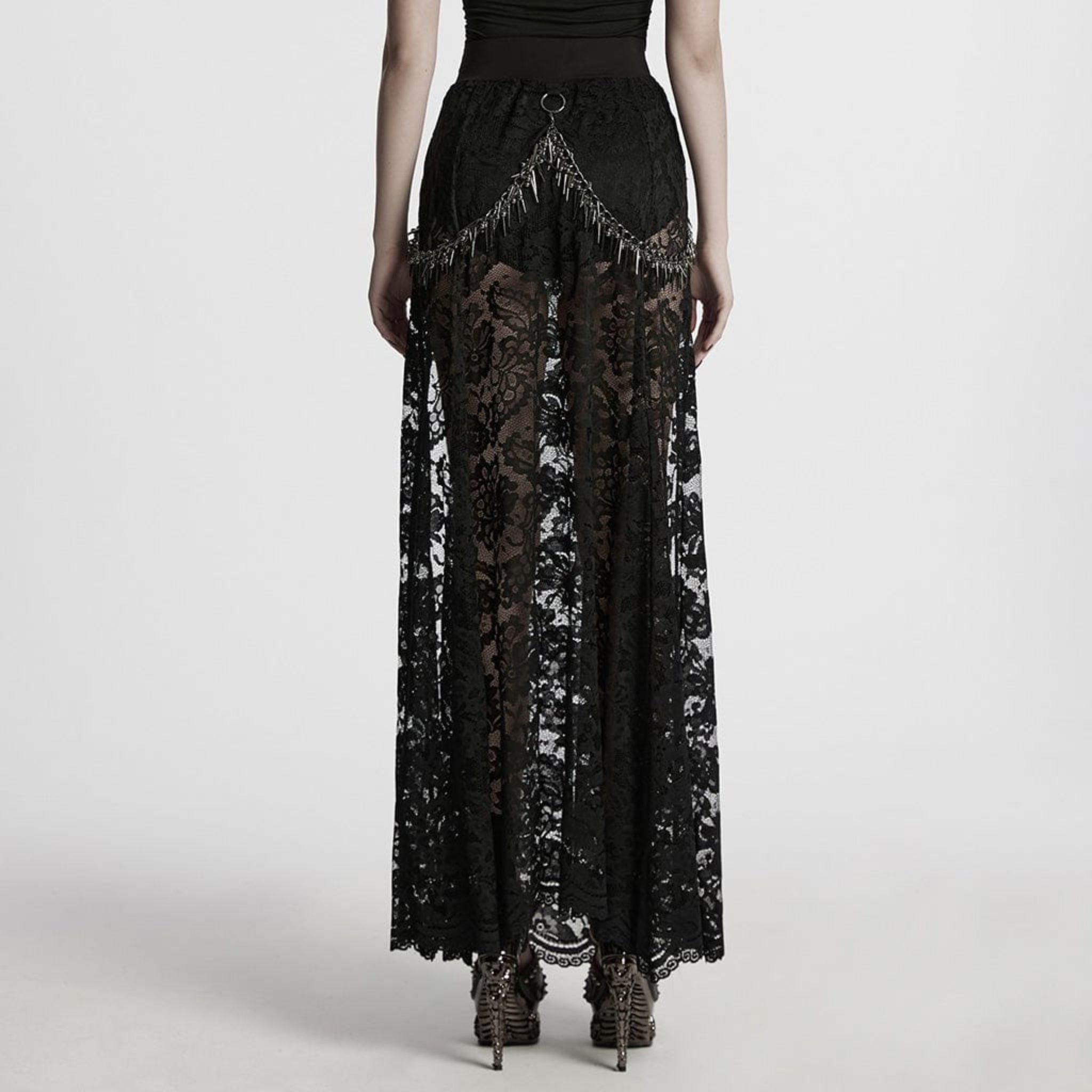gothic lace skirt high slit buckle waist studded chain punk goth fashion victorian lace overlay gothic clothing fetish factory