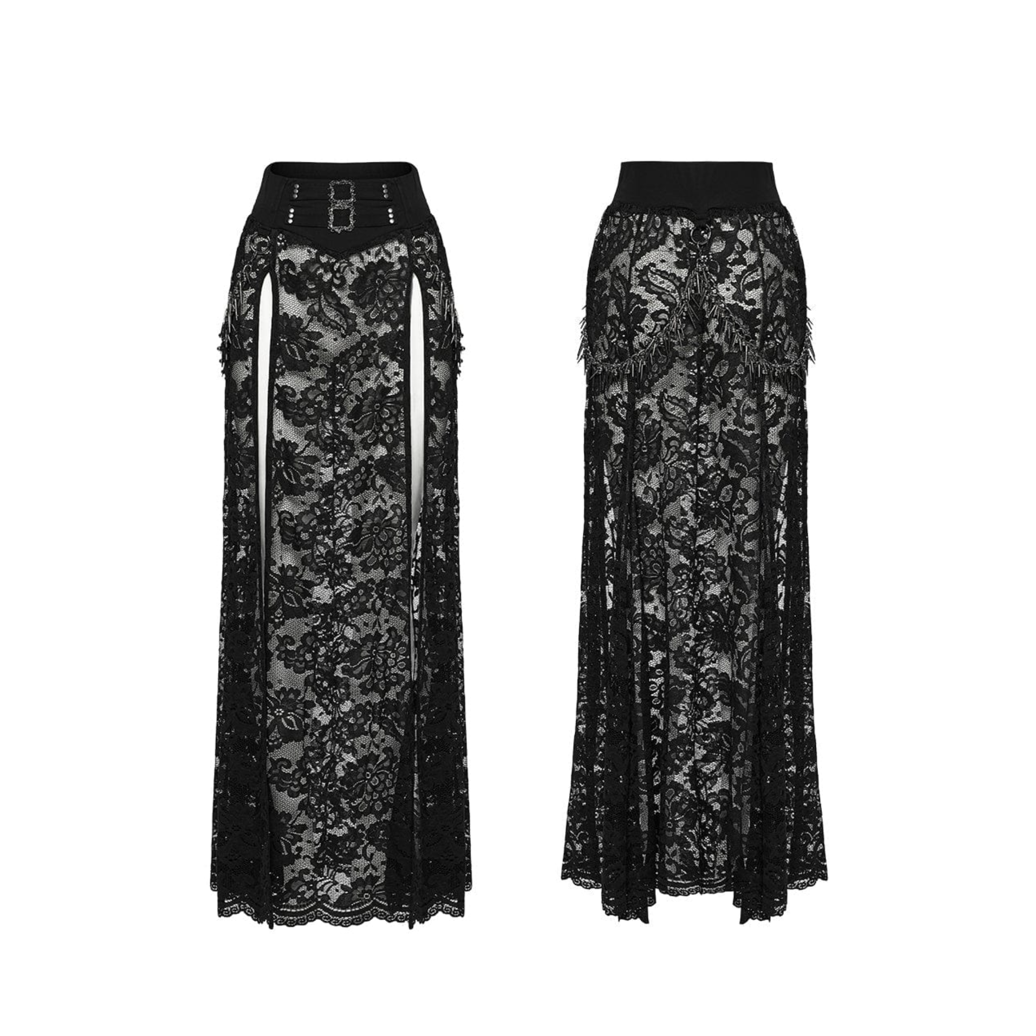 gothic lace skirt high slit buckle waist studded chain punk goth fashion victorian lace overlay gothic clothing fetish factory