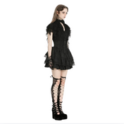 gothic tattered cape blouse black lace trim victorian ruffled sleeves high neck collar button down gothic top fetish fashion