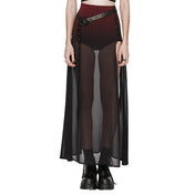 gradient mesh split chiffon maxi skirt with belt gothic high slit skirt with studs chiffon maxi skirt gothic lingerie fetish fashion