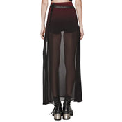 gradient mesh split chiffon maxi skirt with belt gothic high slit skirt with studs chiffon maxi skirt gothic lingerie fetish fashion
