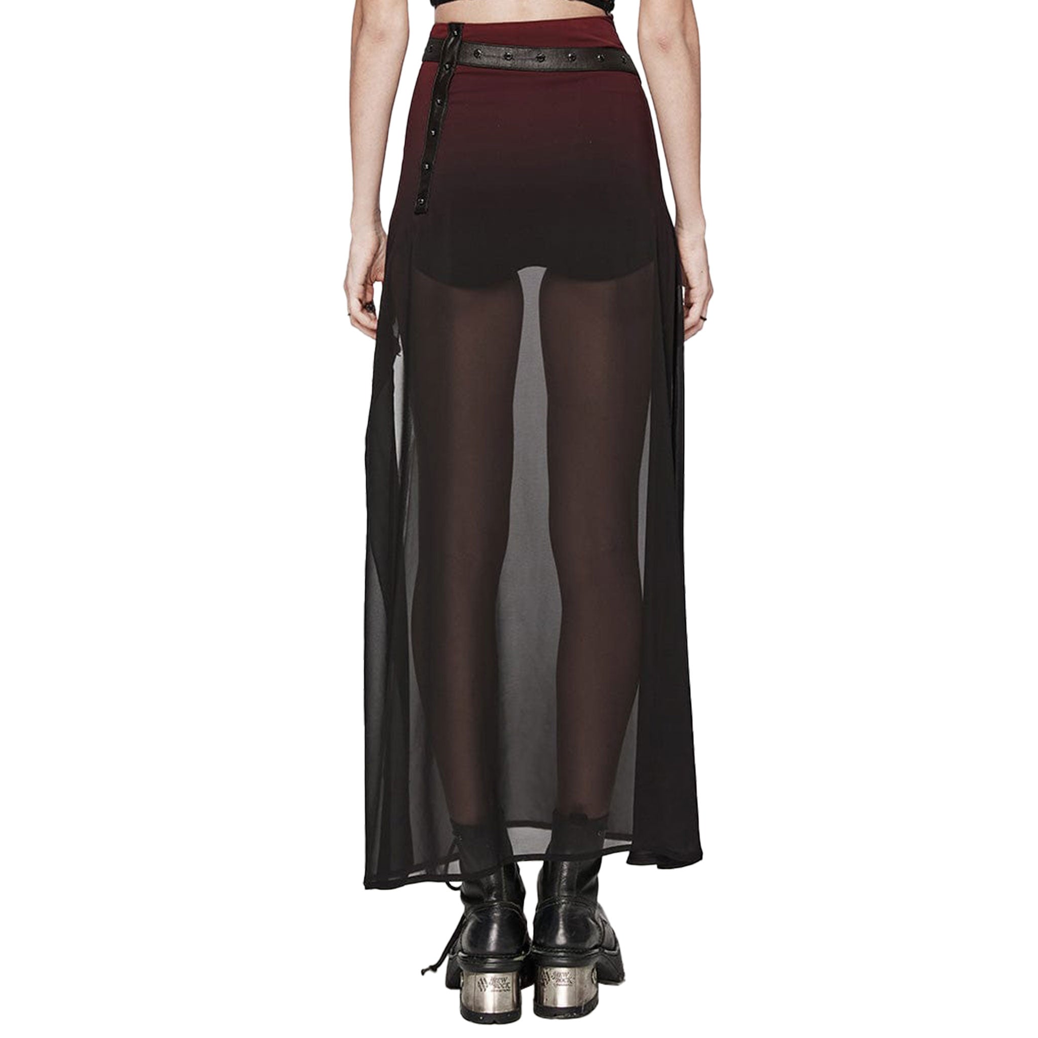 gradient mesh split chiffon maxi skirt with belt gothic high slit skirt with studs chiffon maxi skirt gothic lingerie fetish fashion