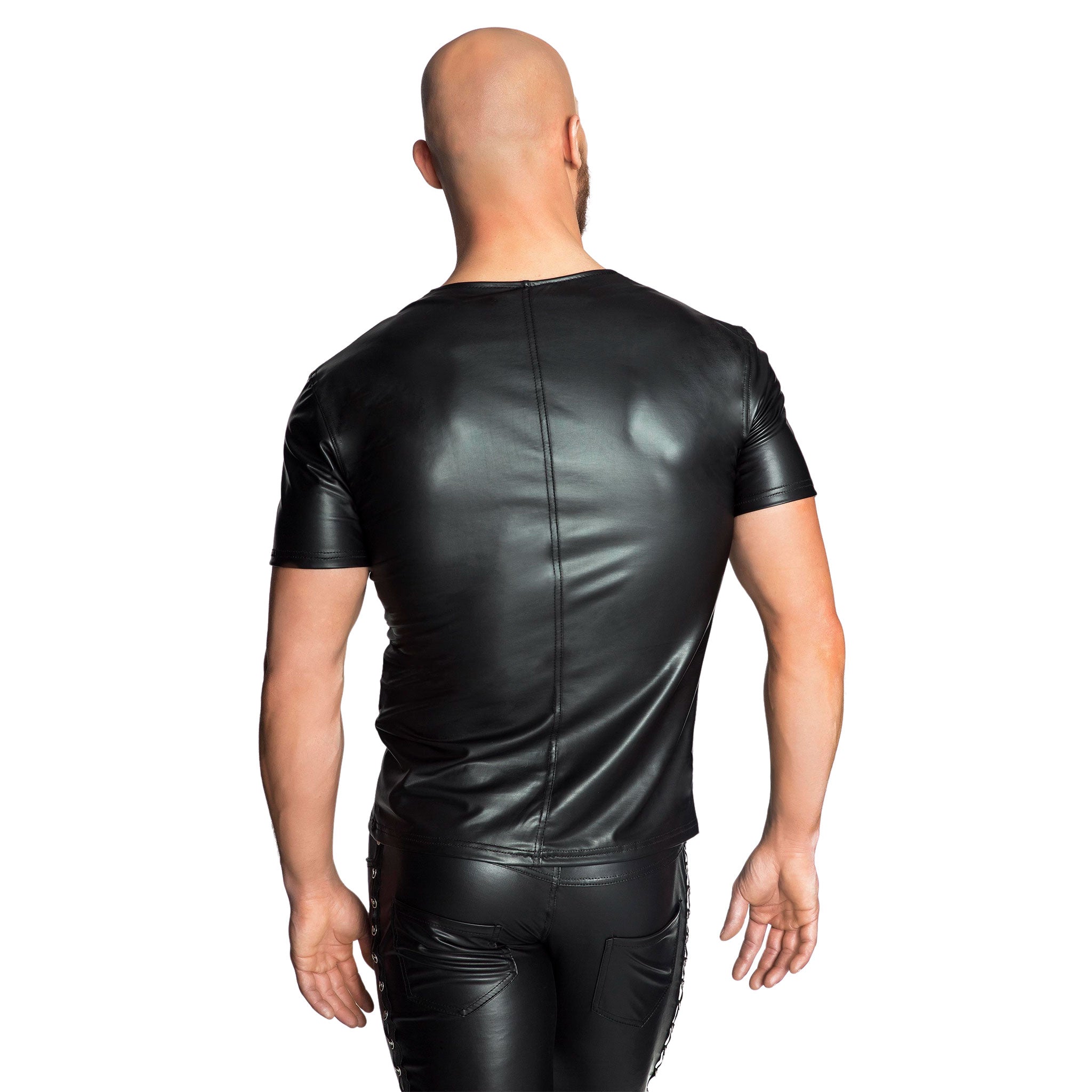 PVC vinyl wetlook power powerwetlook top shirt t-shirt mesh panels transparent sheer noir black 