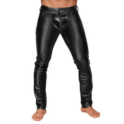 Wetlook power powerwetlook PVC vinyl elastic matte glossy pleated crotch front pants trousers belt loops pockets snap-button push button noir black