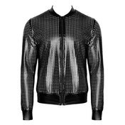 Wetlook power powerwetlook top coat jacket crew bomber laser-cut lazer-cut perforated full-length front zipper long-sleeve noir black