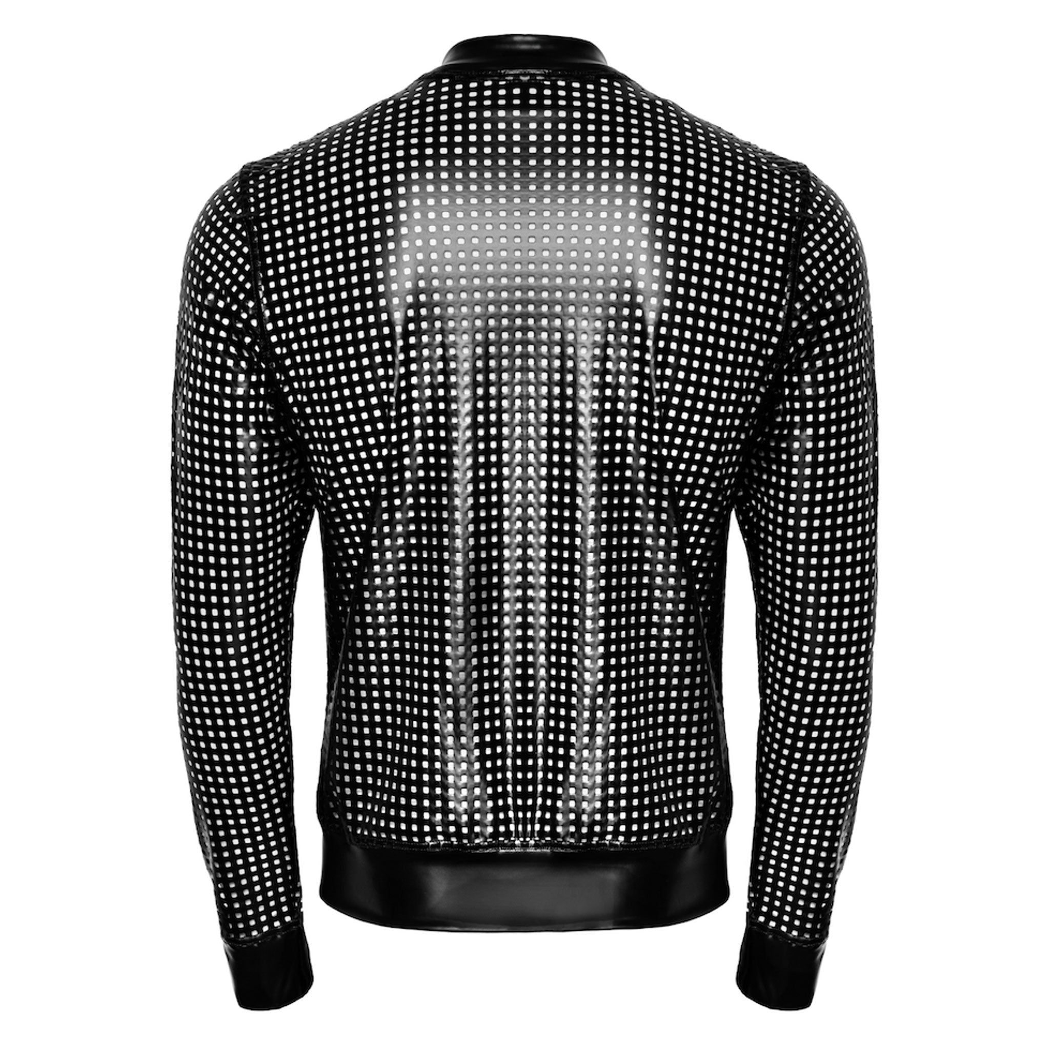 Wetlook power powerwetlook top coat jacket crew bomber laser-cut lazer-cut perforated full-length front zipper long-sleeve noir black