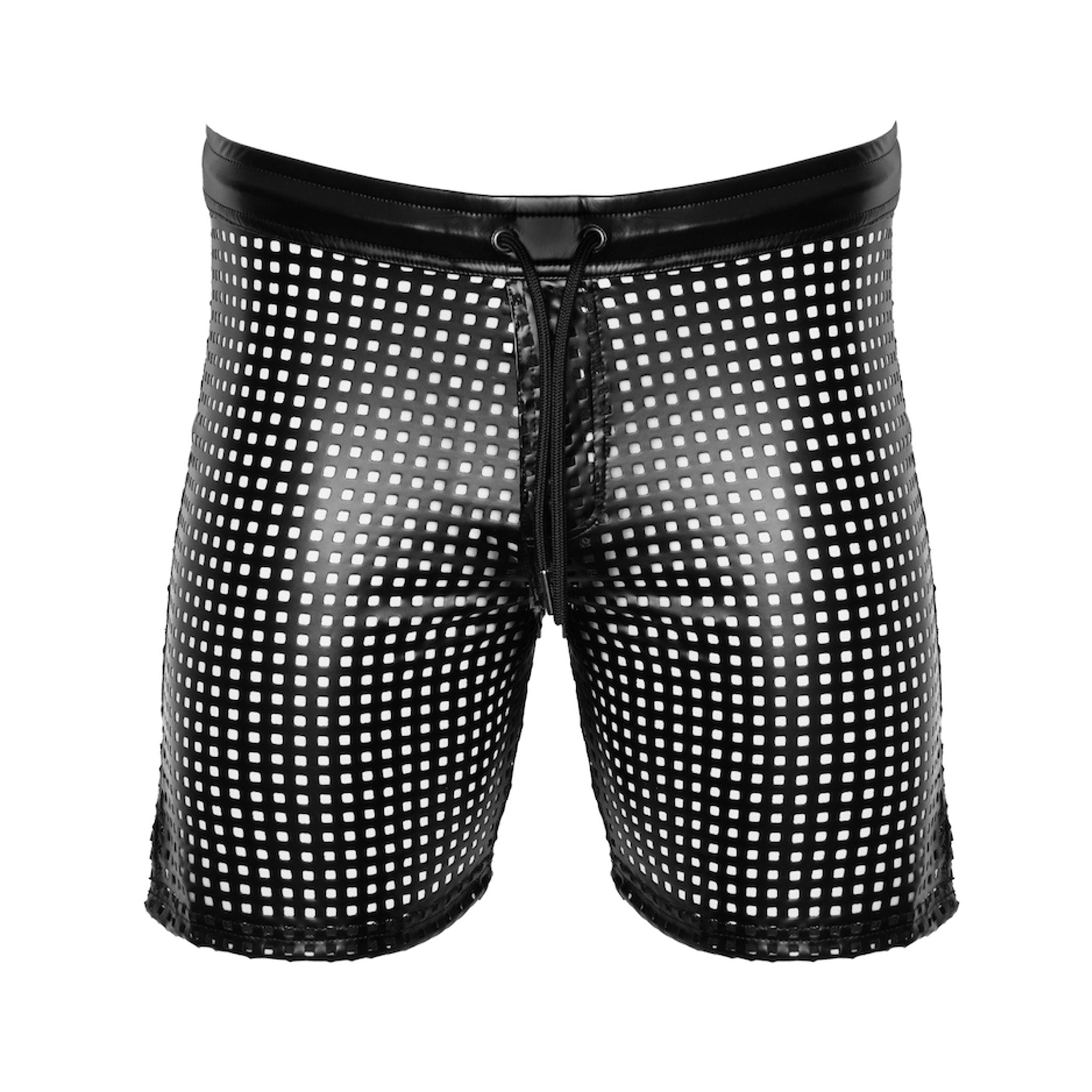 Wetlook power powerwetlook bottoms shorts underwear boxers biker lingerie intimate sexy drawstring waistband elastic perforated square laser cut laser-cut lazer-cut lazer vent ventilation glossy sleek noir black