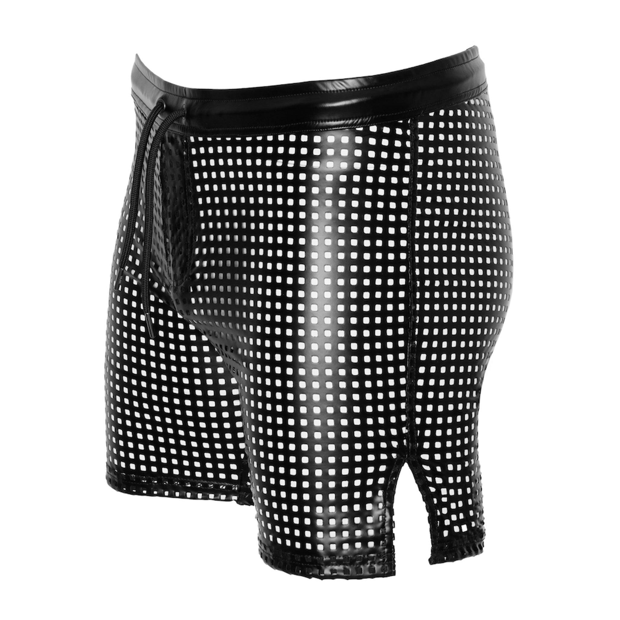 Wetlook power powerwetlook bottoms shorts underwear boxers biker lingerie intimate sexy drawstring waistband elastic perforated square laser cut laser-cut lazer-cut lazer vent ventilation glossy sleek noir black