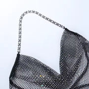 Tie-Back Rhinestone Fishnet Halter Top Black O/S