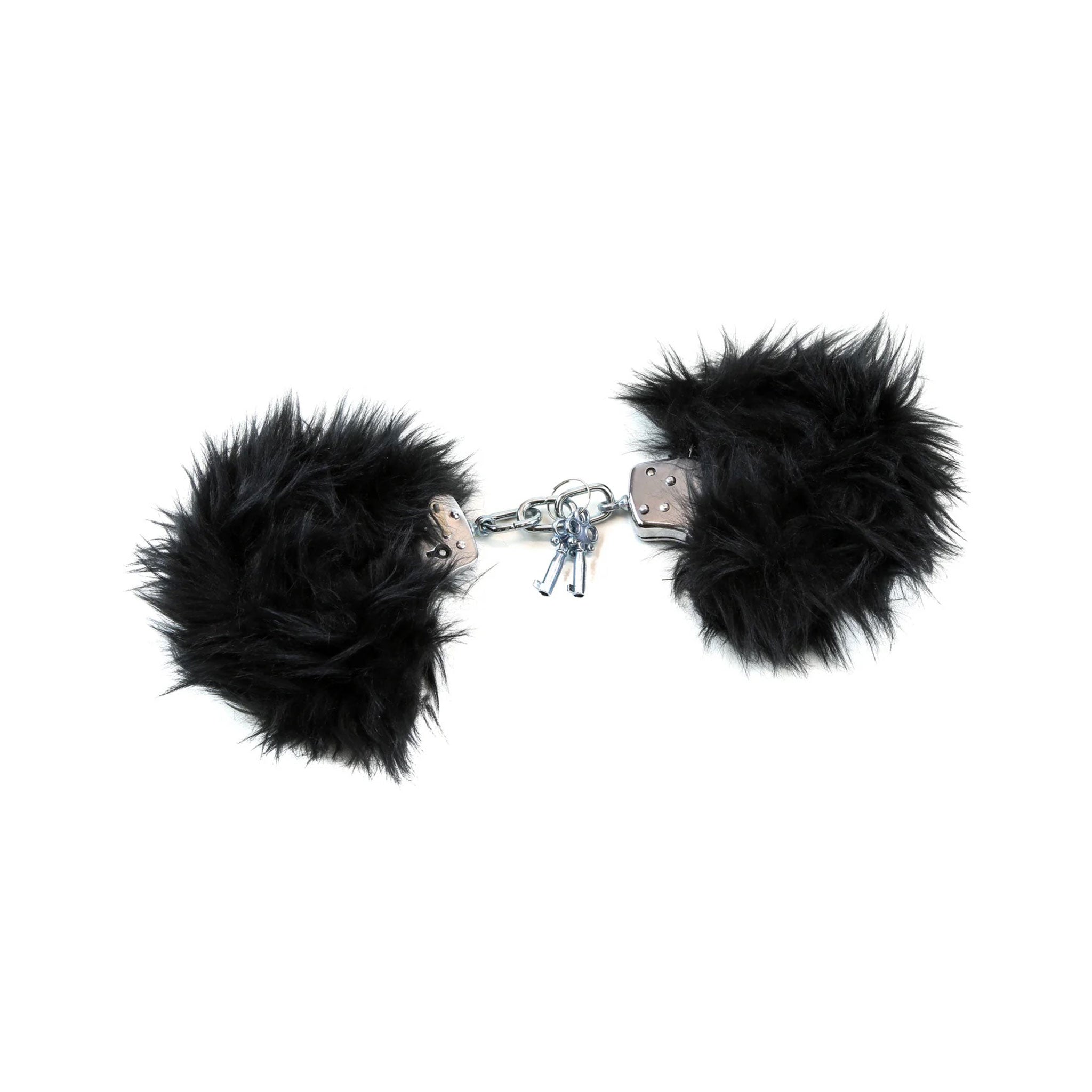 Stainless steel handcuffs wrist restraints fur coated furry bondage bdsm black