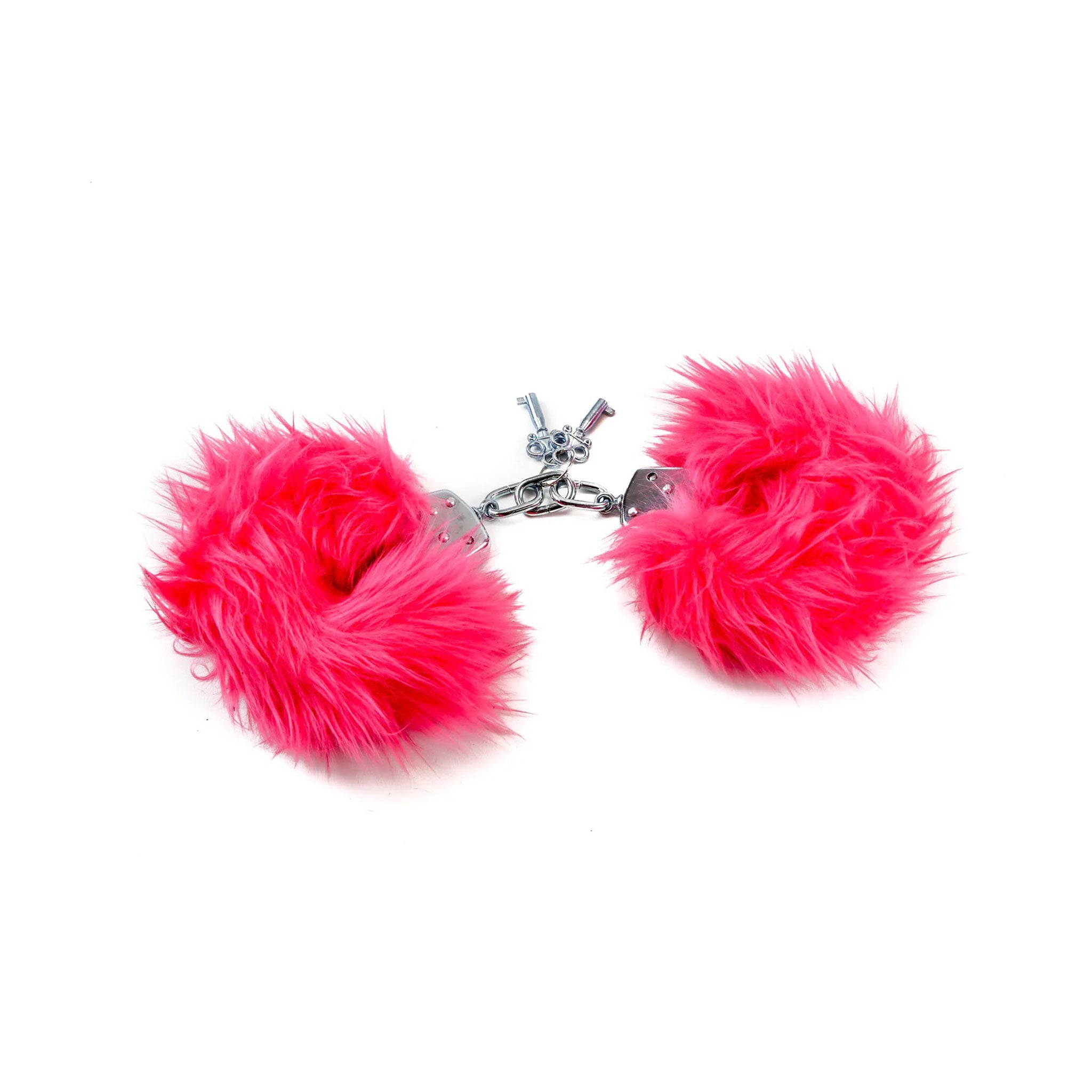 Stainless steel handcuffs wrist restraints fur coated furry bondage bdsm pink