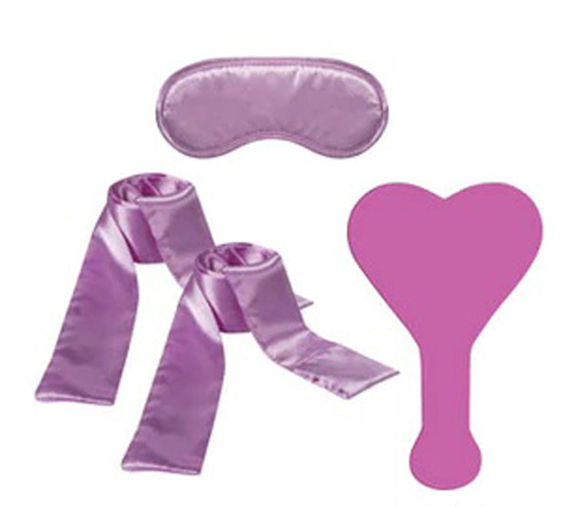 Gentle Intro Lavender Kit paddle satin ties blindfold BDSM beginner kit sensual play acrylic heart paddle soft satin blindfold and restraints