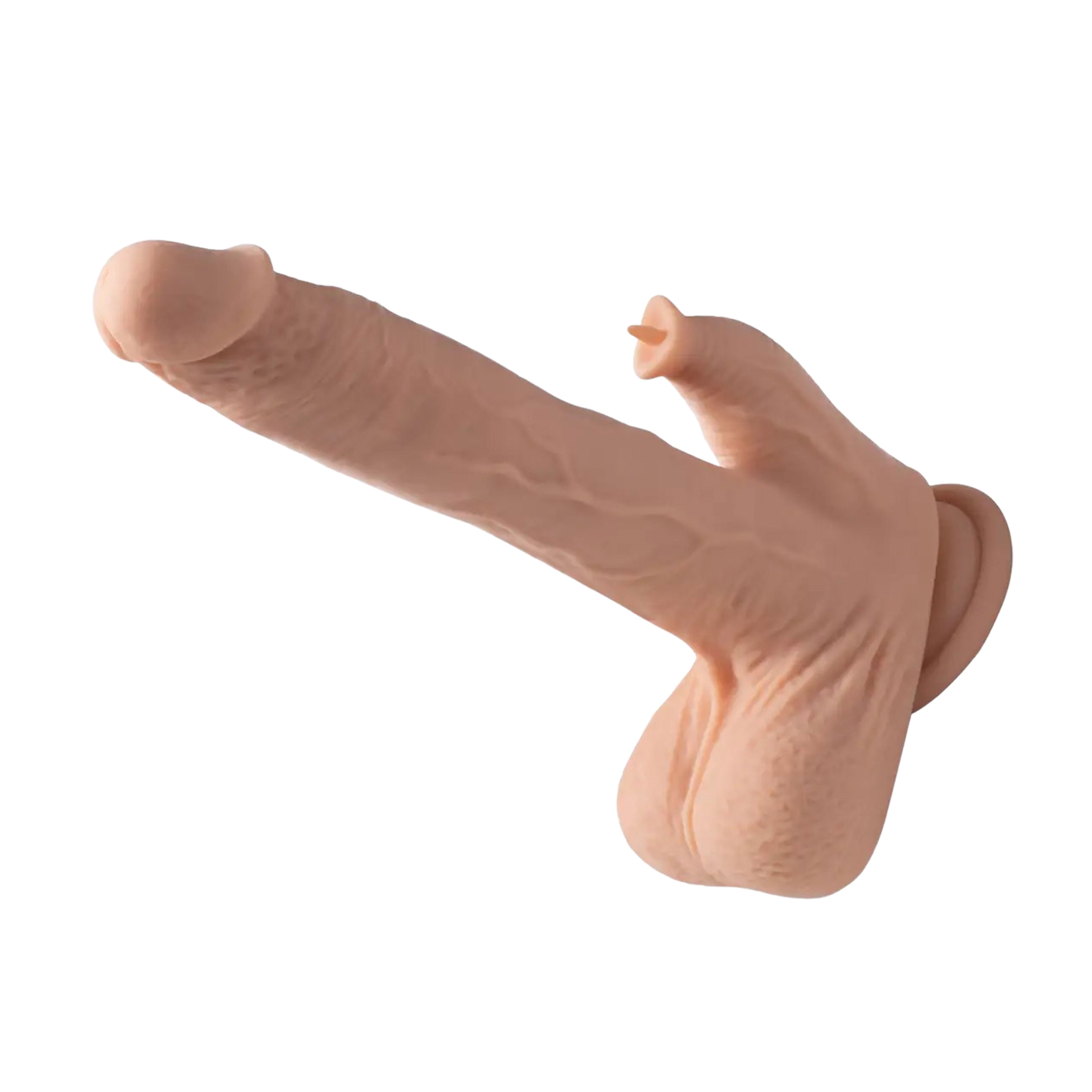 Thrusting Vibrating Dildo Licker Realistic 8.5' App Controlled- Flesh