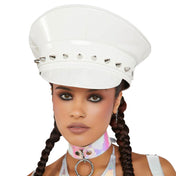 PU leather police military captain hat cone spikes accessories white