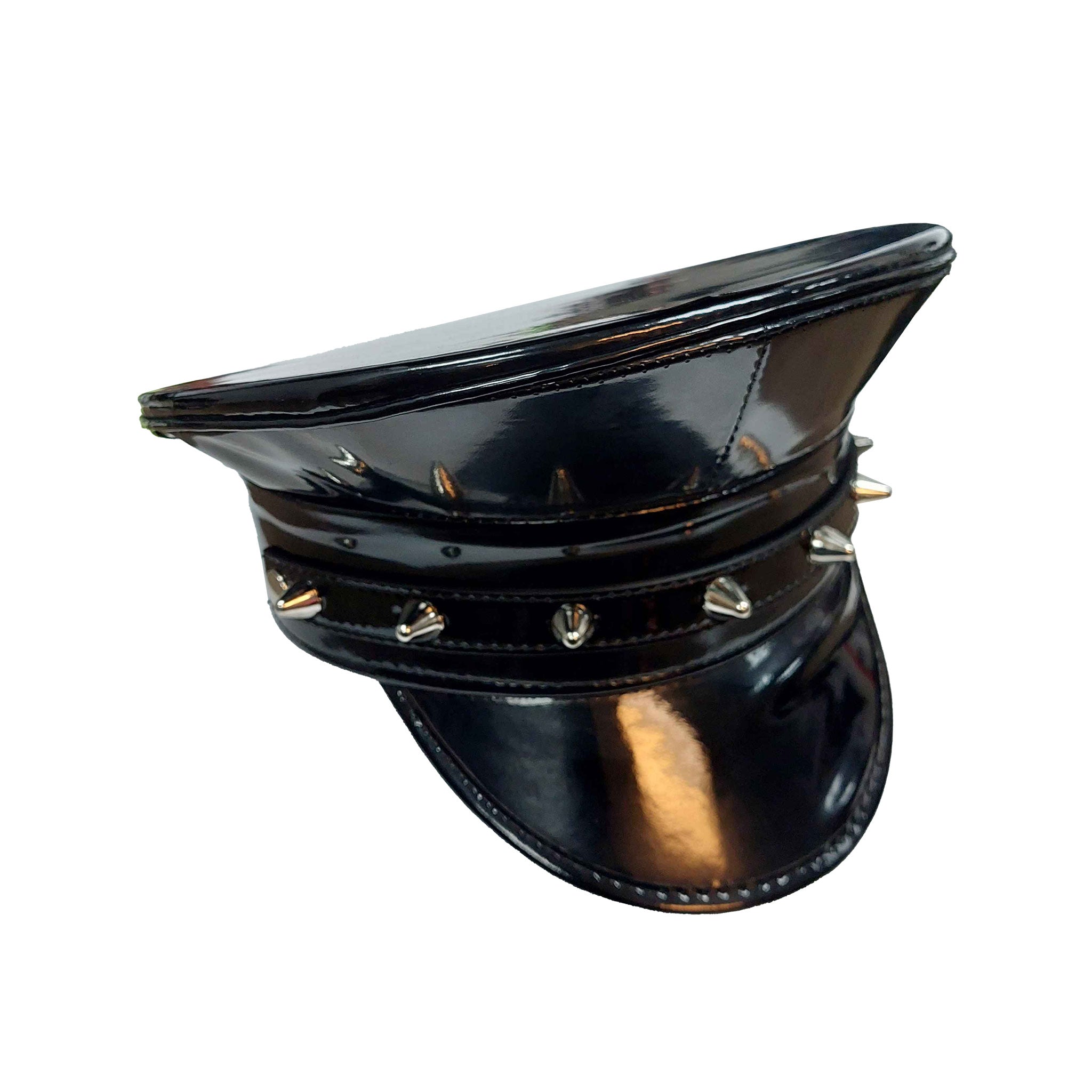 PU leather police military captain hat cone spikes accessories black