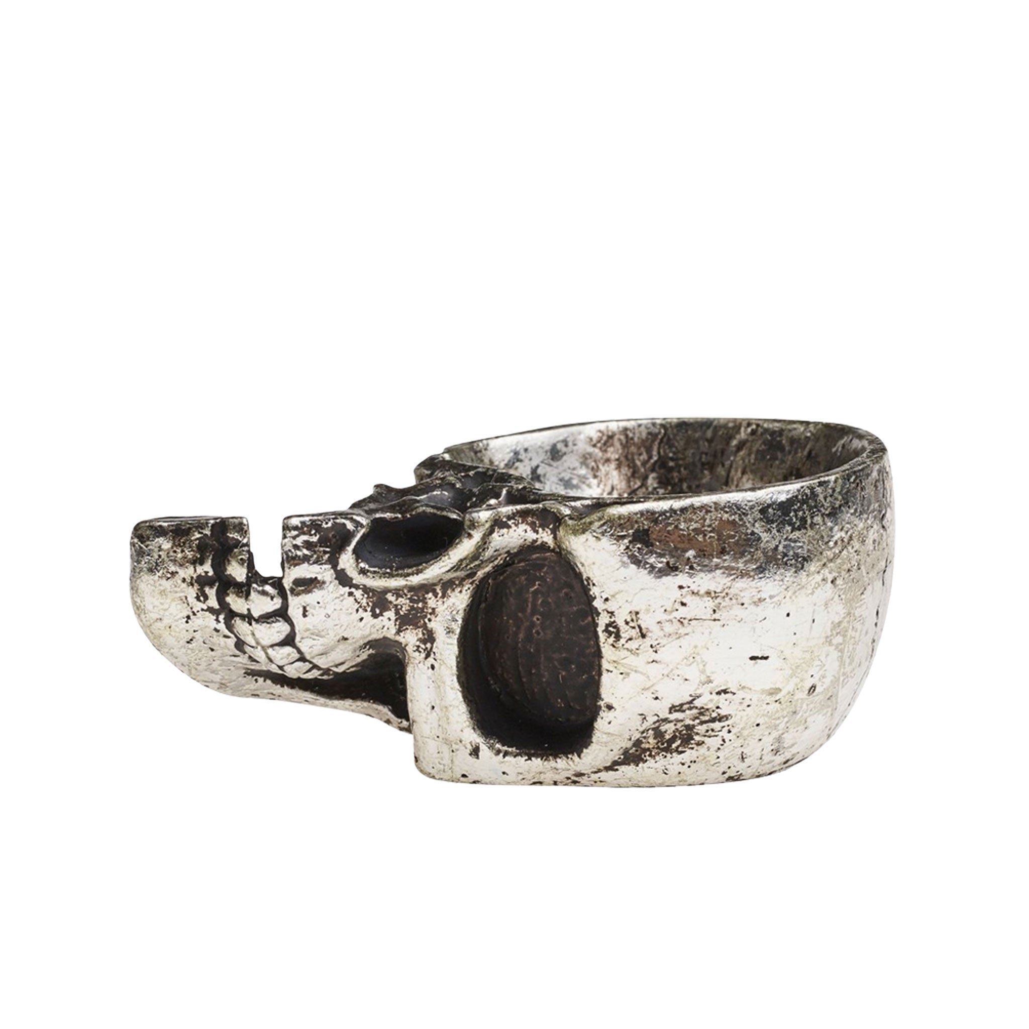 Resin cast-resin polyurethane-resin accessories jewelry bowl decorative-bowl change-dish skull skull-shaped cleft-skull half-skull hollow-skull spooky macabre realistic halloween holiday gift unisex silver