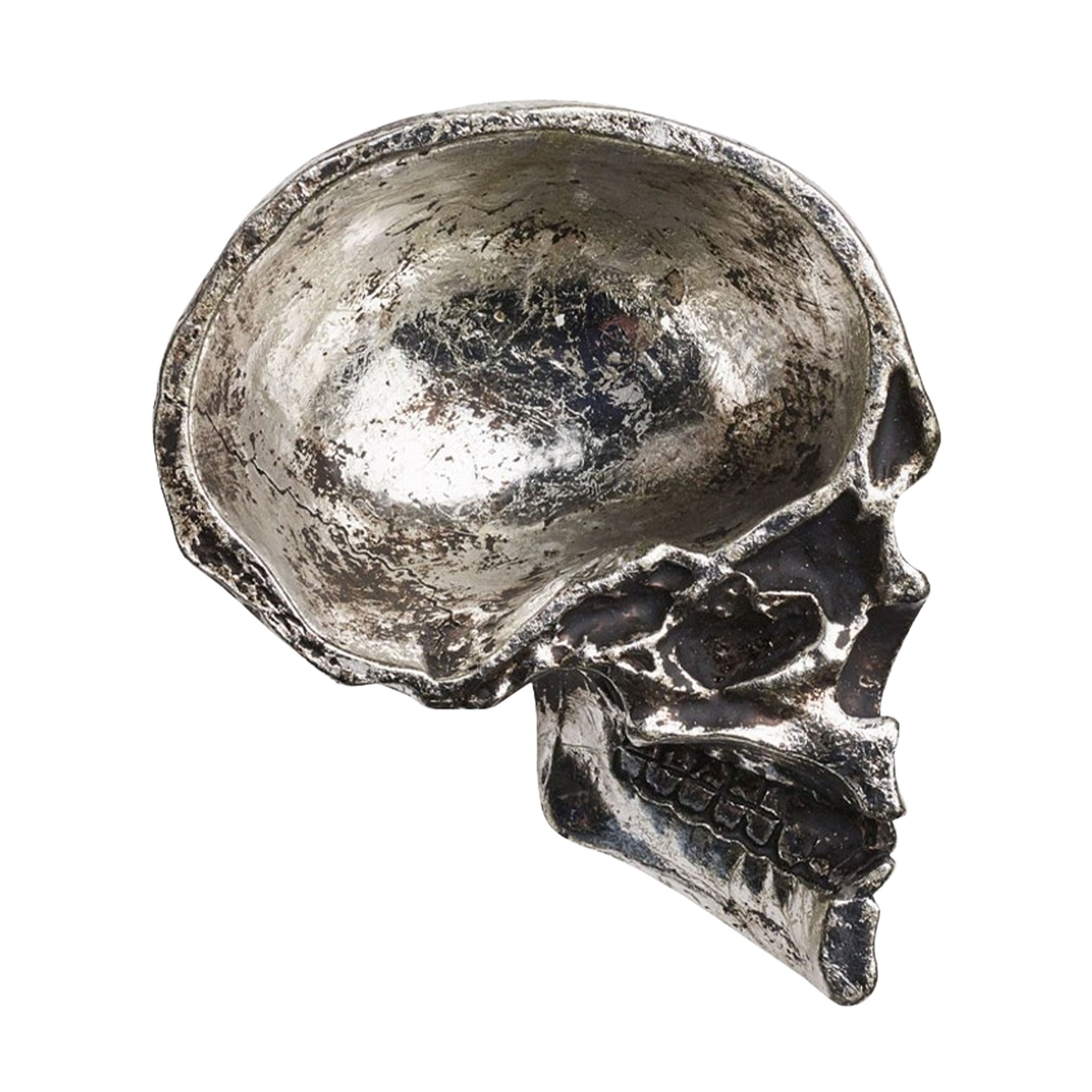 Resin cast-resin polyurethane-resin accessories jewelry bowl decorative-bowl change-dish skull skull-shaped cleft-skull half-skull hollow-skull spooky macabre realistic halloween holiday gift unisex silver