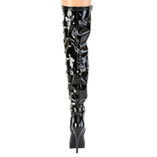 PVC vinyl mesh sheer transparent mesh-panels footwear shoes boots thigh-high thigh-hi platform platform-heel stiletto-heel stiletto high-heel strappy round-toe cone-studs studded hanging-chains O-ring D-ring inside-zip full-zip zipper stretch stretchy shiny glossy fierce strut edgy bold maximum-impact bdsm bdsm-inspired bondage-inspired fetish fashion alt-fashion indulge female femme feminine women black