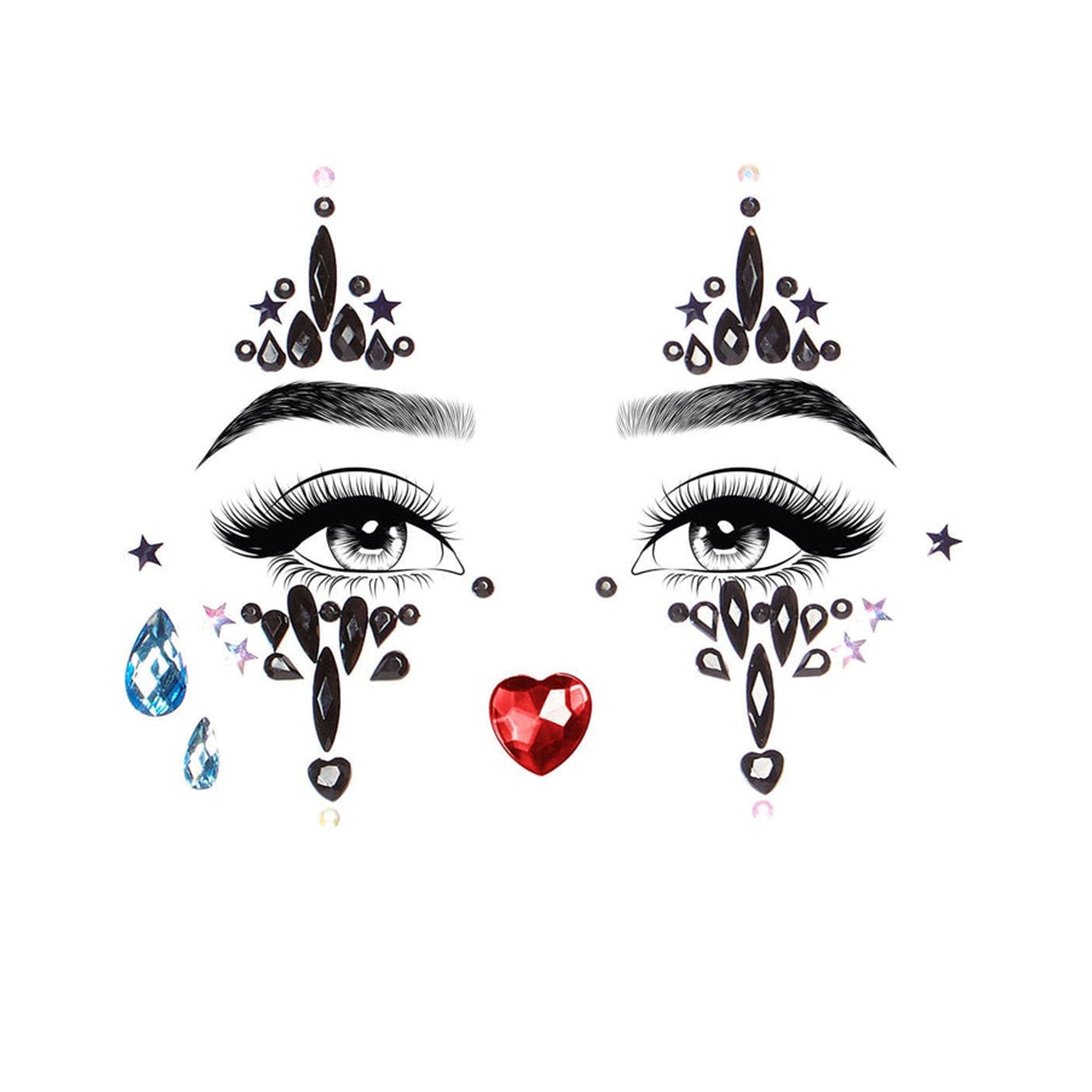 Rhinestone flatback-rhinestones adhesive accessories skin body-jewels body-stickers face-stickers chest-stickers skin-safe skin-friendly shiny sparkling wacky fashion alt-fashion alternative ravewear raver-babe rave festival festival-accessories kink kinky kinkwear costume costume-accessories cosplay halloween halloween-accessories clown jester harlequin harley-quinn circus drip-and-dazzle diy unisex multicolor