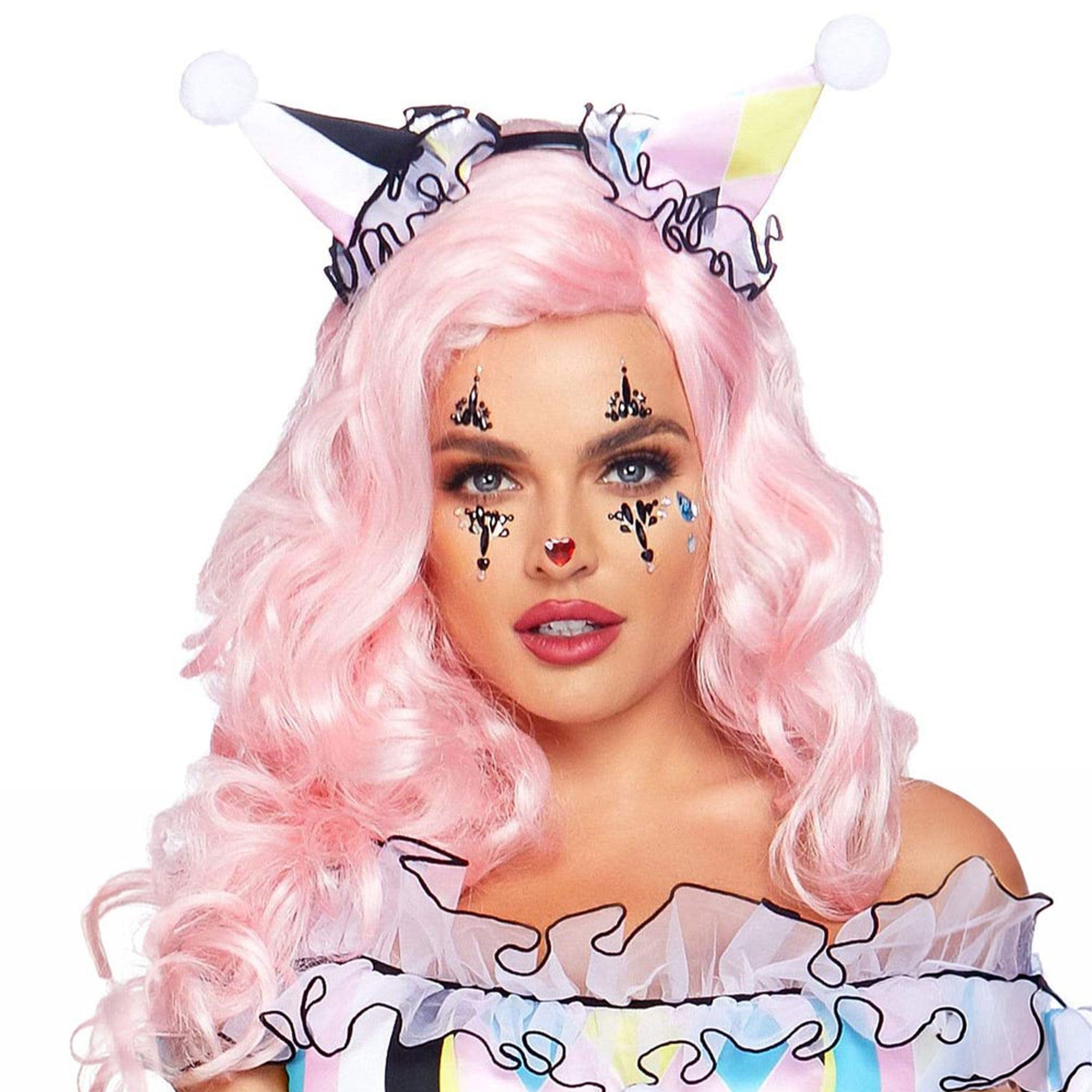 Rhinestone flatback-rhinestones adhesive accessories skin body-jewels body-stickers face-stickers chest-stickers skin-safe skin-friendly shiny sparkling wacky fashion alt-fashion alternative ravewear raver-babe rave festival festival-accessories kink kinky kinkwear costume costume-accessories cosplay halloween halloween-accessories clown jester harlequin harley-quinn circus drip-and-dazzle diy unisex multicolor