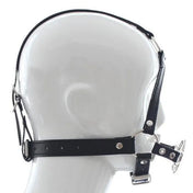 PU faux leather harness head gag mouth metallic double O-ring cage muzzle bondage bdsm bdsm-gear kink kinky kinky-play adult-toys black 
