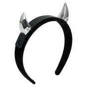 Leather nylon plastic accessories headgear headband hairband horns metallic-horns curved-spikes spiked flexible fun fetish fashion alt-fashion alternative punk rock goth gothic clubbing clubwear festival festival-accessories kink kinky kinkwear pet-play costume cosplay halloween halloween-accessories halloween-shop succubus demon devil sacrilege fiendish unisex silver