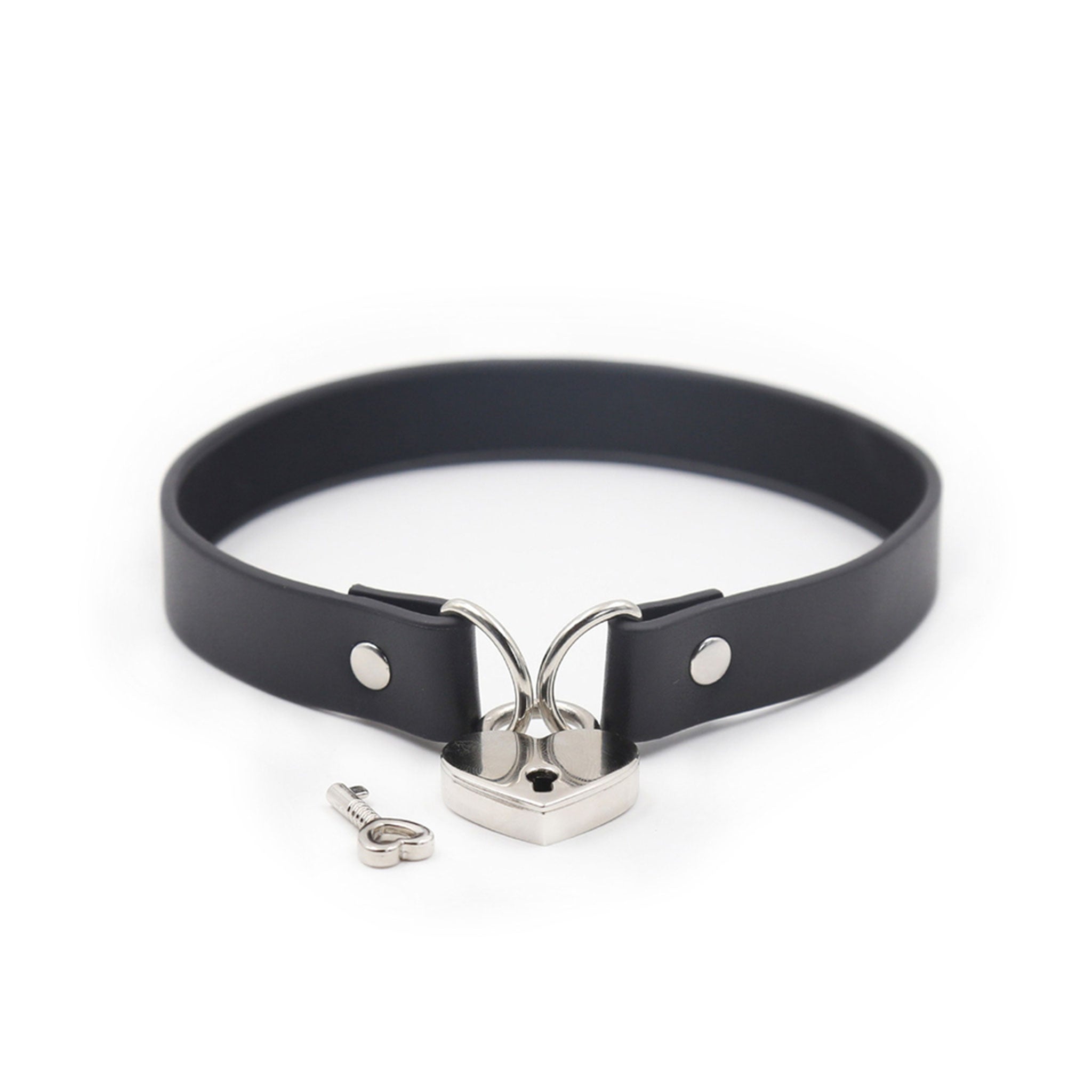 PVC vinyl leather vegan-leather accessories collar choker bondage-collar D-ring lock lockable padlock heart heart-shaped sexy naughty fetish fashion alt-fashion bdsm bondage submission sub submissive pet pets pet-play animal-play kink kinky kinky-play adult-toys black 