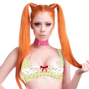 Latex bra polka-dot hearts bow pullon pull-on snooty adventurous stunning classic gorgeous provocative female femme feminine womens amber white red