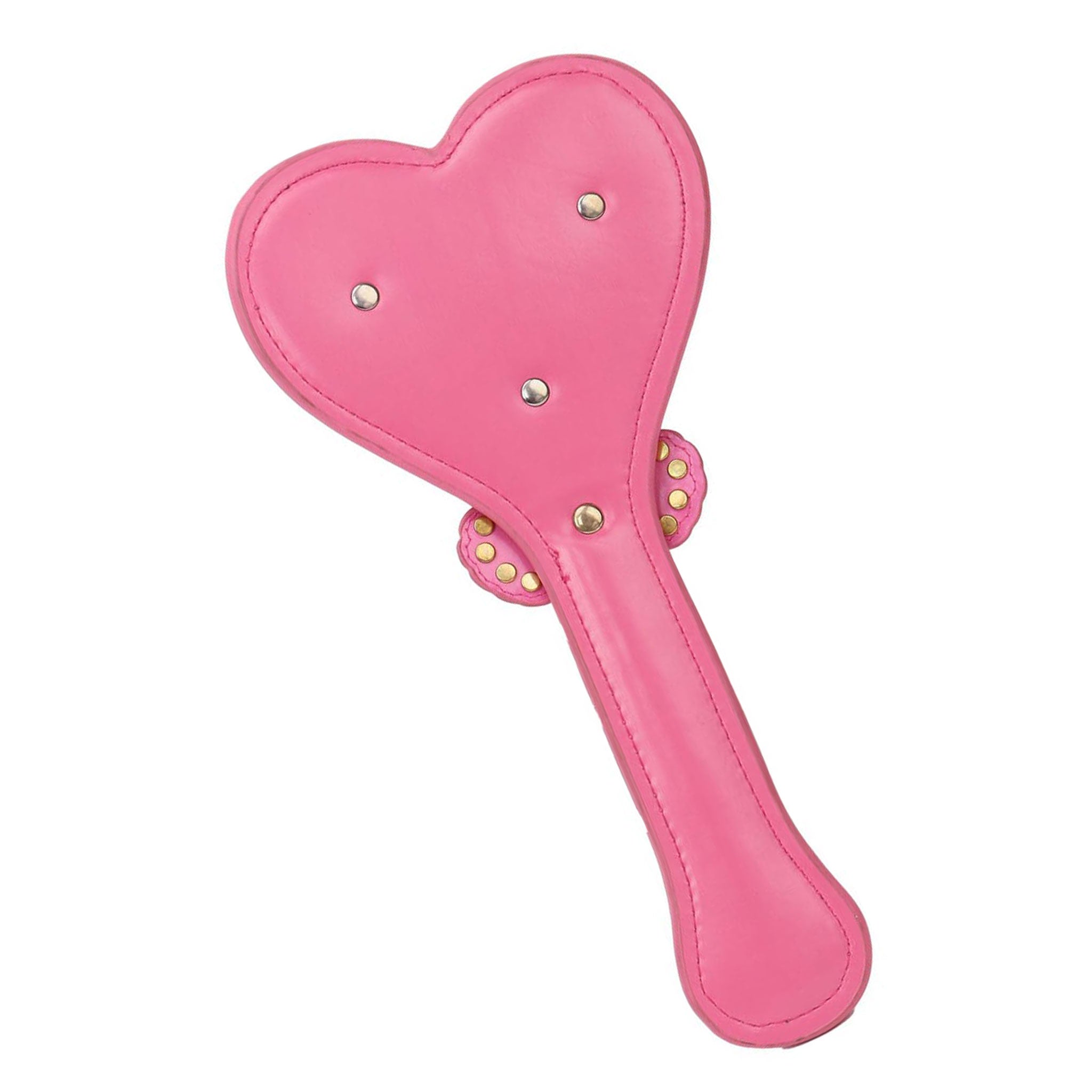 Leather rhinestone paddle heart-shaped crystals bow double-bow spanking impact impact-play impact-toys kink kinky kinky-play bdsm sadism masochism pastel-goth lolita loli goth gothic kawaii costume cosplay kitty playful cute femme feminine accessories adult-toys pink hot-pink