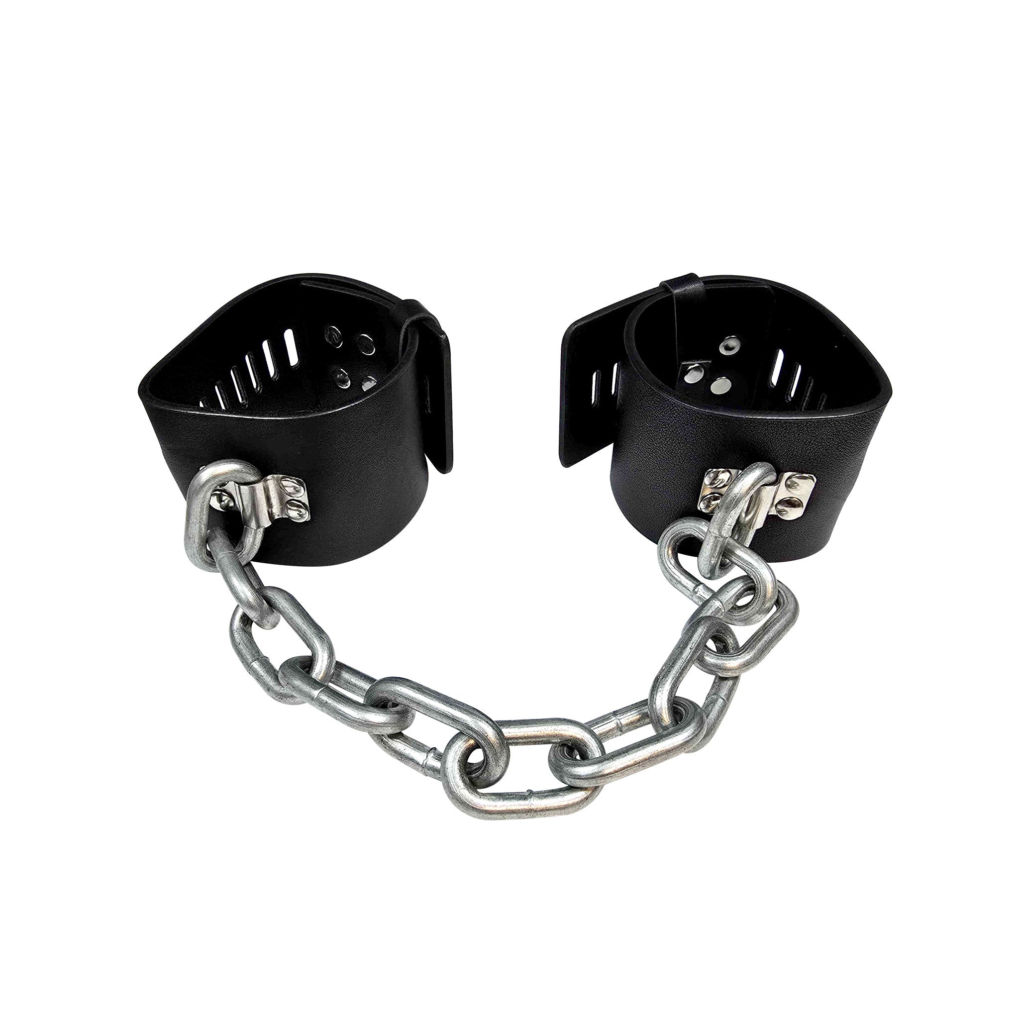 Leather vegan-leather restraints ankle ankle-cuffs locking lockable lockplate chain heavy-chain heavy-duty adjustable bdsm bdsm-gear bondage kink kinky kinky-play adult-toys black