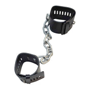 Leather vegan-leather restraints ankle ankle-cuffs locking lockable lockplate chain heavy-chain heavy-duty adjustable bdsm bdsm-gear bondage kink kinky kinky-play adult-toys black