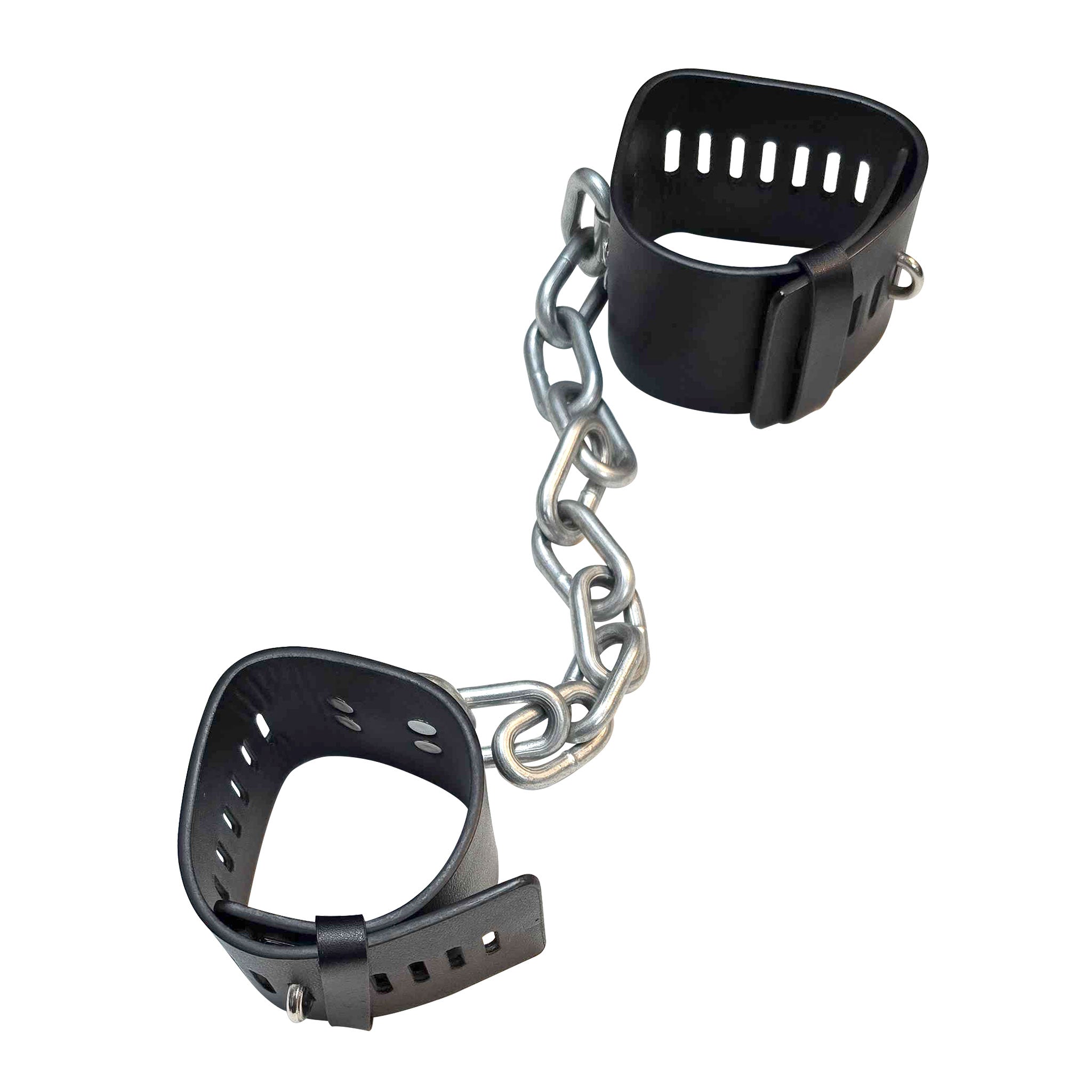 Leather vegan-leather restraints ankle ankle-cuffs locking lockable lockplate chain heavy-chain heavy-duty adjustable bdsm bdsm-gear bondage kink kinky kinky-play adult-toys black