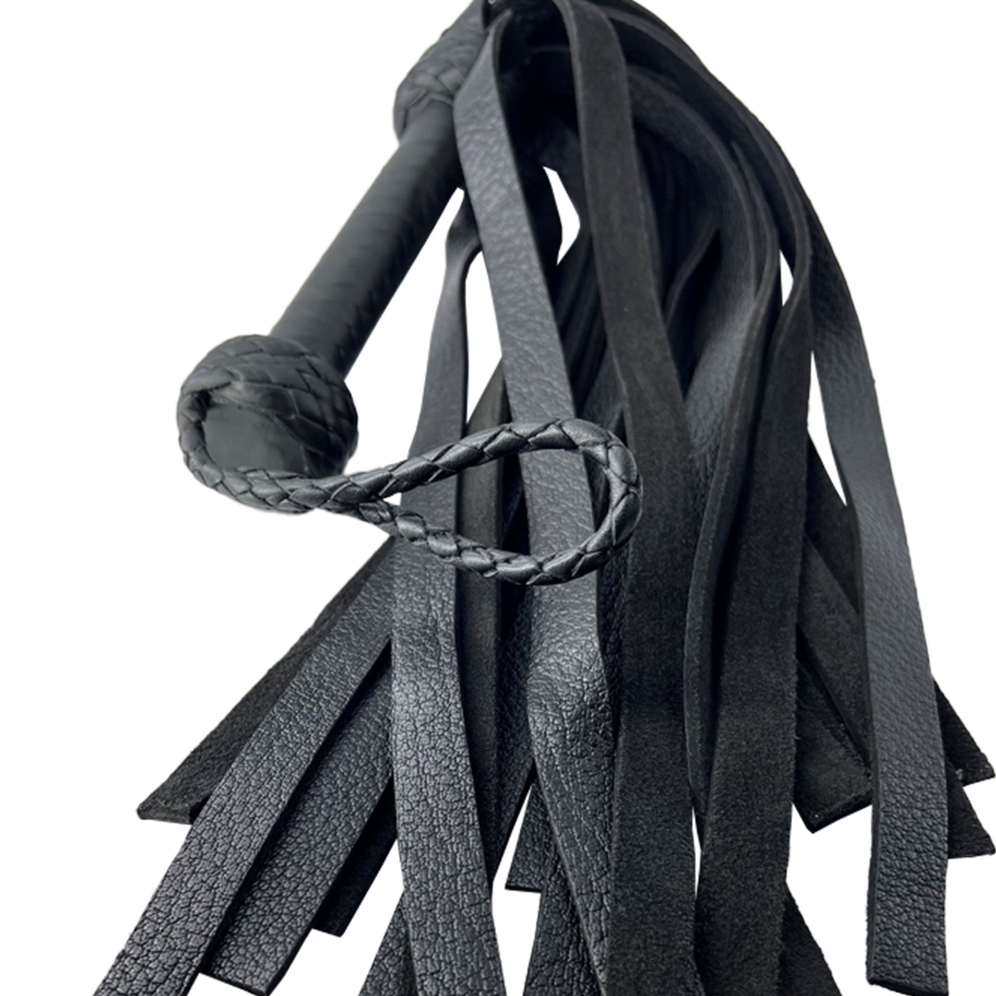 Leather cowhide cow-hide cow hide authentic flogger whip bedroom-weapon heavy duty heavy-duty bondage bdsm sadism masochism sadomasochism impact impact-play impact-toys kink kinky kinky-play hanging-loop thuddy adult-toys black