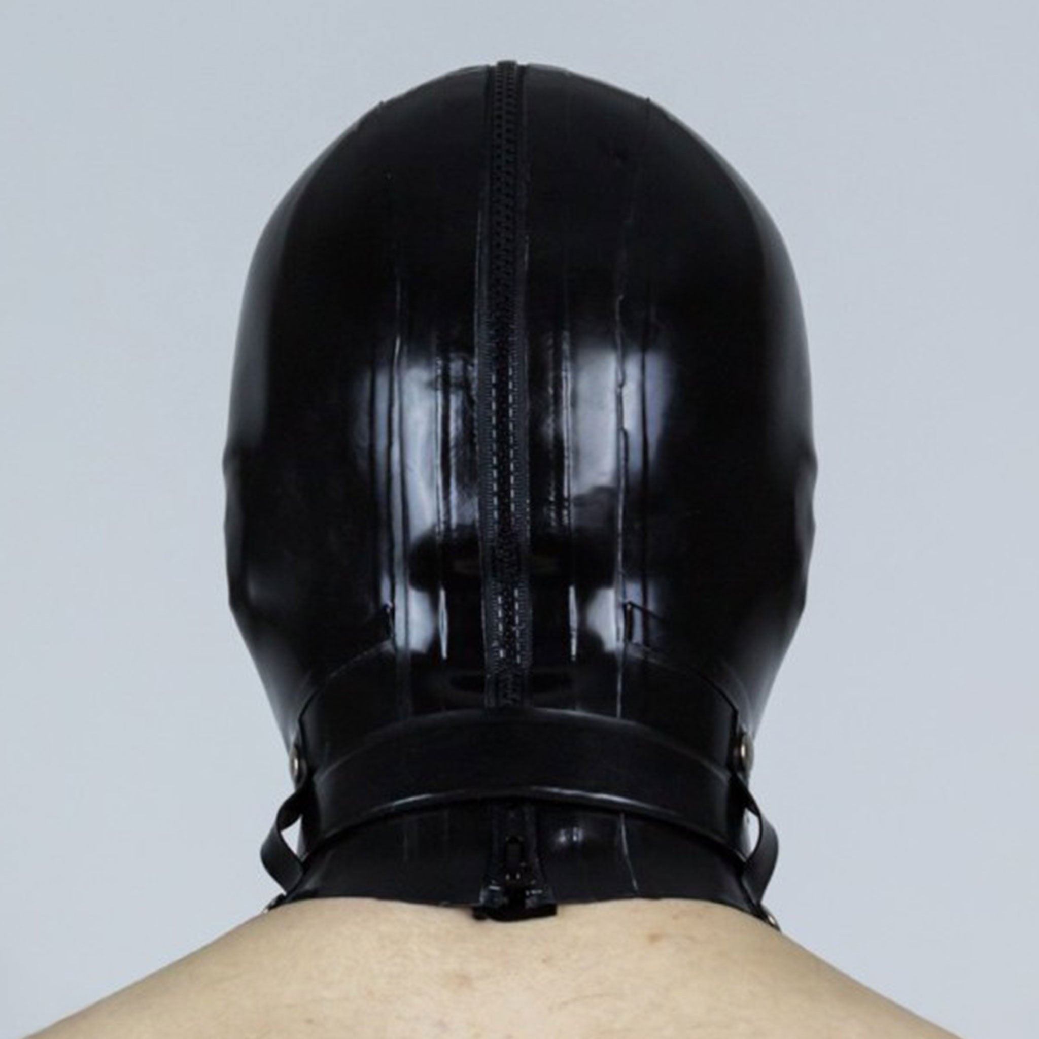 Latex rubber thick-latex accessories mask hood collared-hood adjustable eye-zip zippers mouth-zip back-zip hair-shield lockable locking
fetish fashion alt-fashion kink kinky kinky-play bdsm sadism masochism sadomasochism restraint sensory-deprivation dehumanization constricting breath-play unisex black