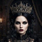 Base-metal heavy-metal rhinestone accessories head-gear crown tiara jewels jeweled inner-loop regal dark alluring encrusted rich dramatic ornate sexy fetish fashion alt-fashion alternative goth gothic royalty noble festival renfair party bdsm bdsm-fashion domme domination dominatrix-fashion costume cosplay halloween halloween-accessories prince princess king queen female femme feminine womens unisex antique-gold clear 