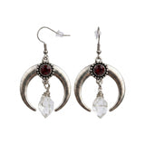 Herkimer Red Diamonds Crystal Quarts Moon Dangle Earrings